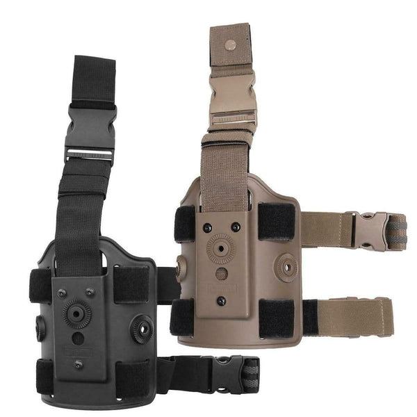 Tactical drop leg panel attached to belt with MOLLE pouches fitted