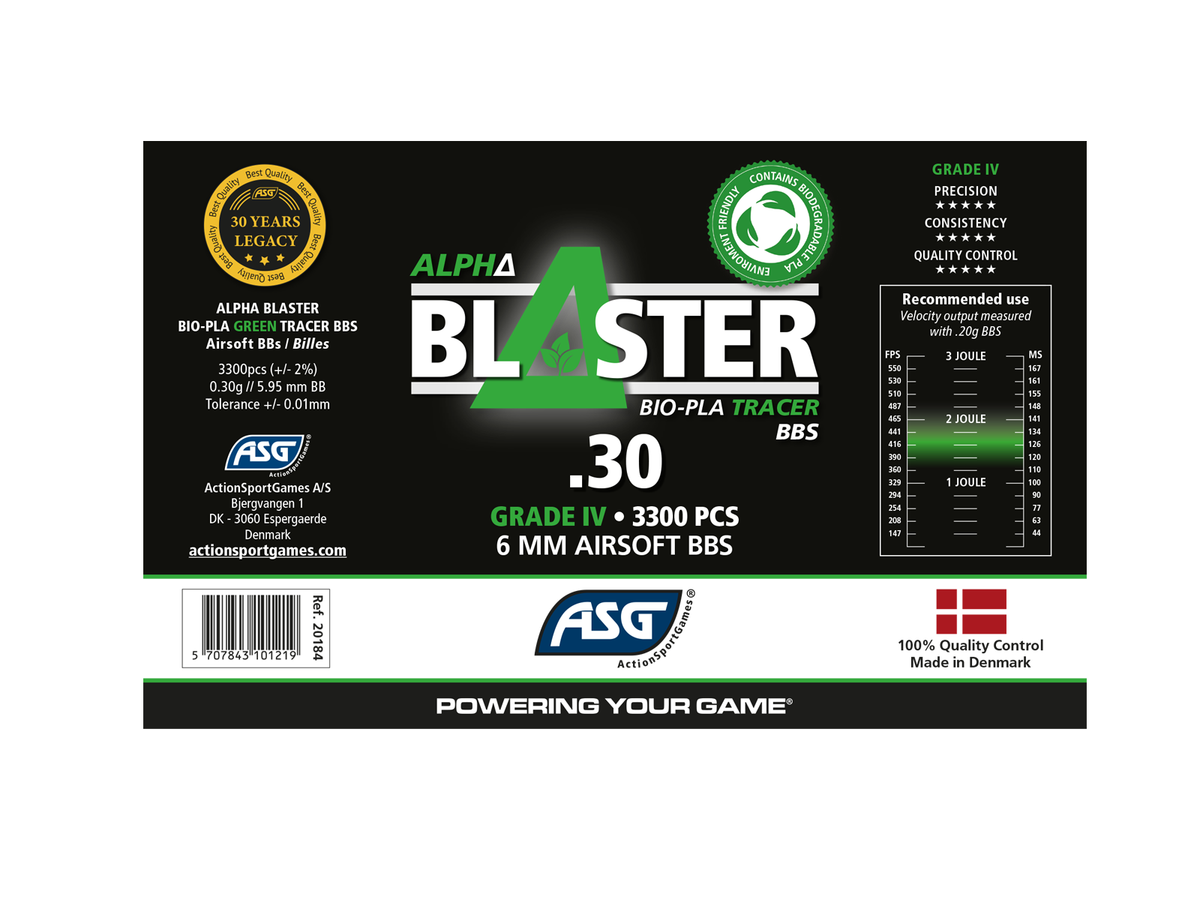ASG Alpha Blaster PLA Green Tracer BBs 0.30g 3300 1 X Bottle